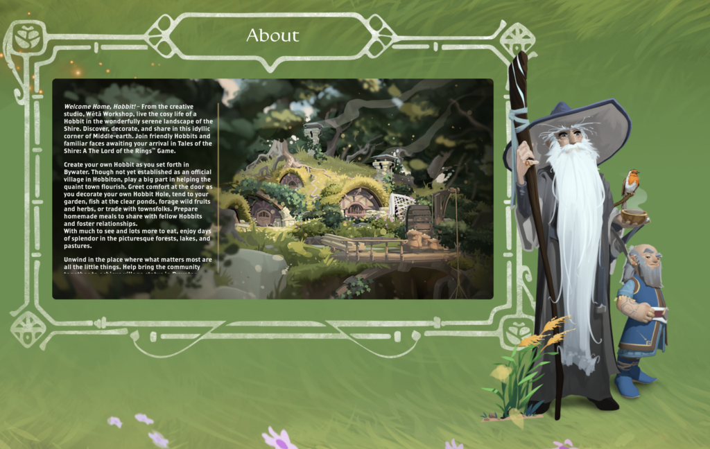 Tales of the Shire website screenshot with Gandalf